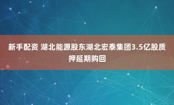 新手配资 湖北能源股东湖北宏泰集团3.5亿股质押延期购回